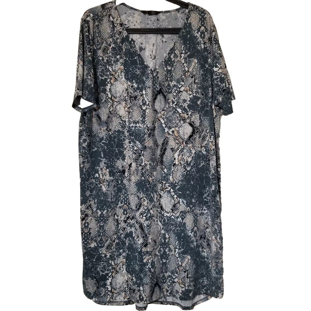 Christian Siriano New York Womens Blouse Size XXLarge Vneck Blue White‎ Snake